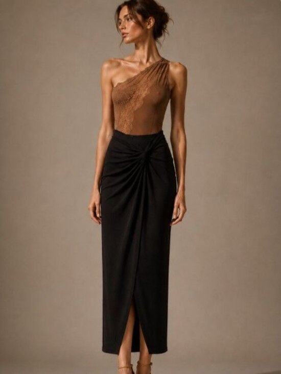 Express Dresses & Skirts - Express Black Faux Wrap Maxi Skirt Contour Sculpt Shapewear Bodycon Goth S